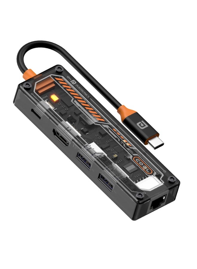 Portronics MPort View One 5-in-1 USB Type-C USB Hub/Docking Station,Type-C PD&Data, USB 3.0 SuperSpeed,USB 2.0,RJ45 Ethernet, 4K@30Hz HDMI,Transparent Case for Laptop, PC & More (Black) - Image 1
